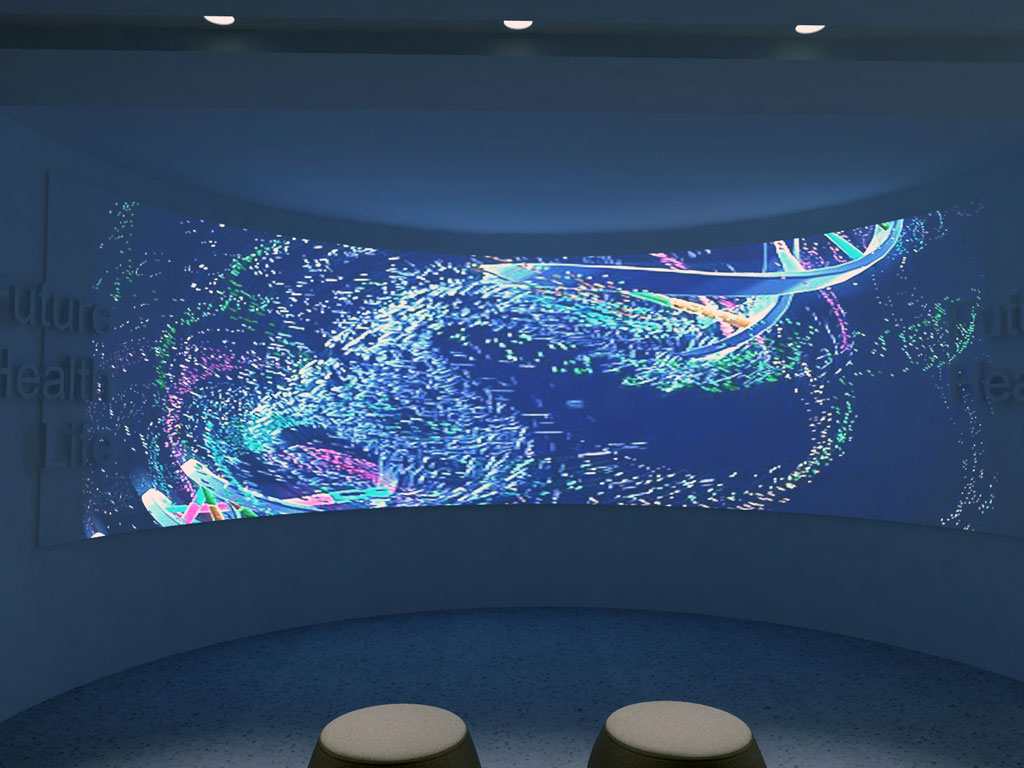 泓信生物企業(yè)數(shù)字展館設(shè)計效果圖-弧幕投影